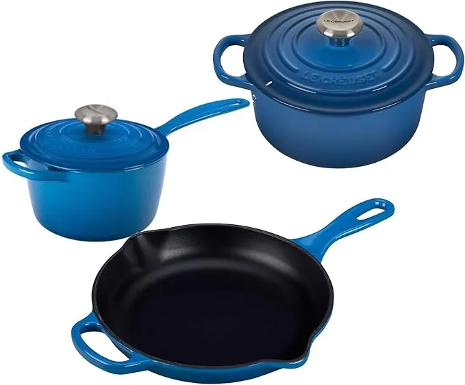 Le Creuset 5-Piece Enameled Cast Iron Cookware Set – Marseille with SS Knob