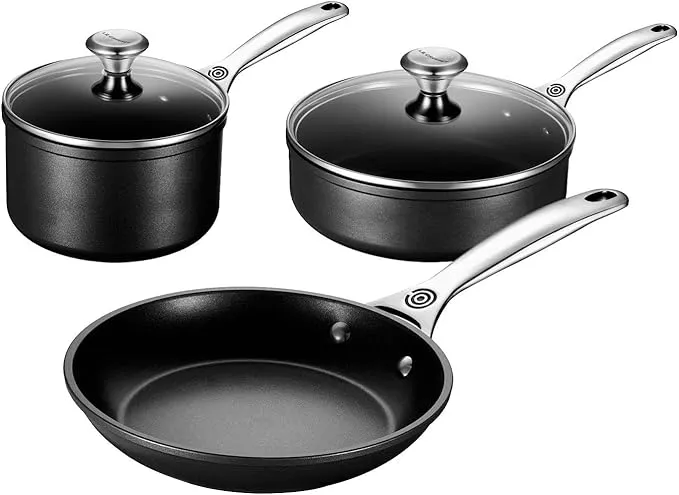 5-piece Le Creuset Toughened Nonstick Pro cookware set, durable, easy-clean, and oven safe.
