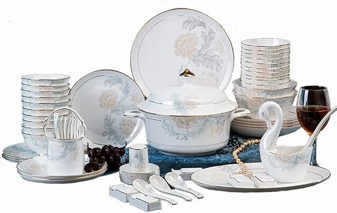 Lightweight bone china tableware set for home dining.