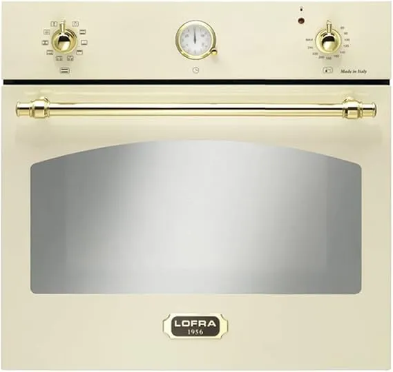 Lofra built-in electric oven, A-rated, beige finish with rotary control.