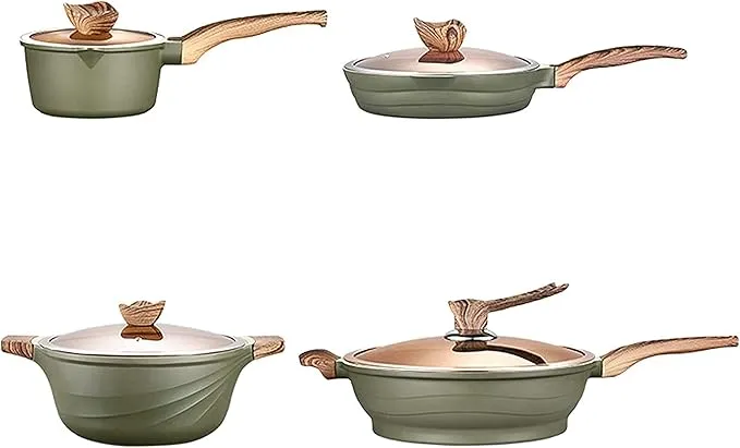 4-piece Maifanshi Nordic nonstick cookware set with induction-ready wok and pots.
