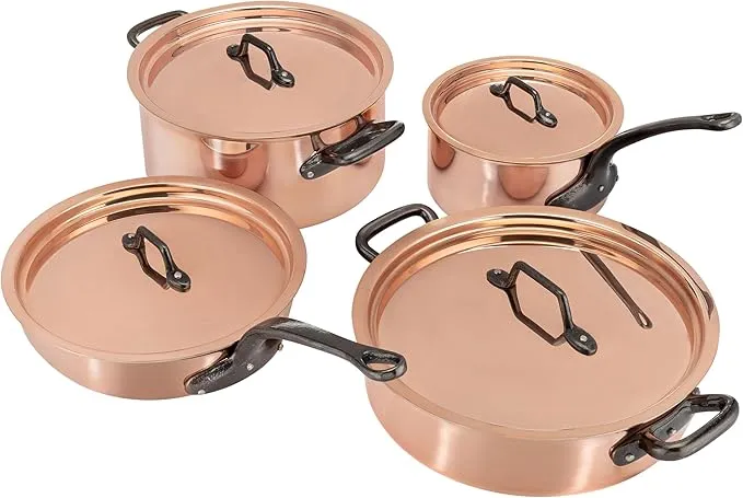 Matfer Bourgeat 8-piece copper cookware set, durable and stylish kitchen collection.