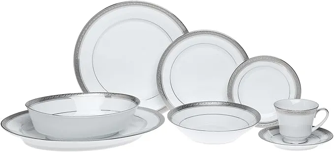Noritake Crestwood Platinum 50-piece dinner set for 8 people.