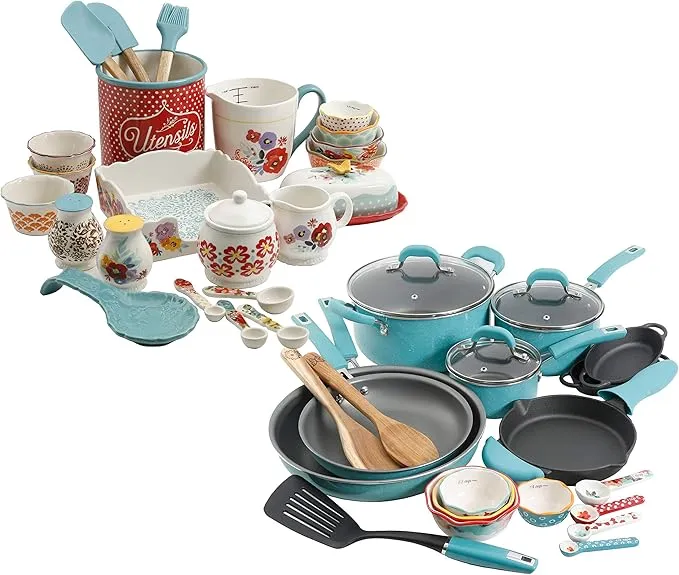 Pioneer Woman 24-Piece Speckle Cookware Set & Copper Charm 10-Piece