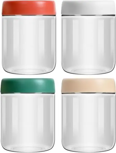 Premify 16 oz Glass Jars 4 Pack with Lids - Overnight Oats, Spices, Salad, Sauce, Baby Food, Candles - Leakproof, Airtight, Reusable