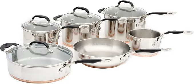 6-piece ProWare copper base cookware set including milk pan, saucepans, and stockpot for easy cooking.