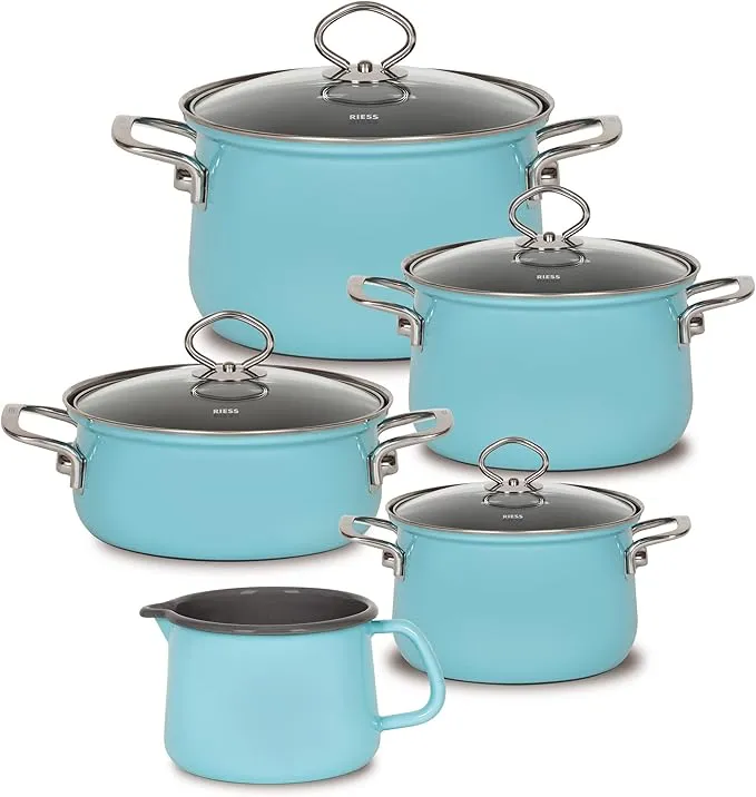 Riess Nouvelle 5‑Piece Cookware Set – Crystal Blue Enamel