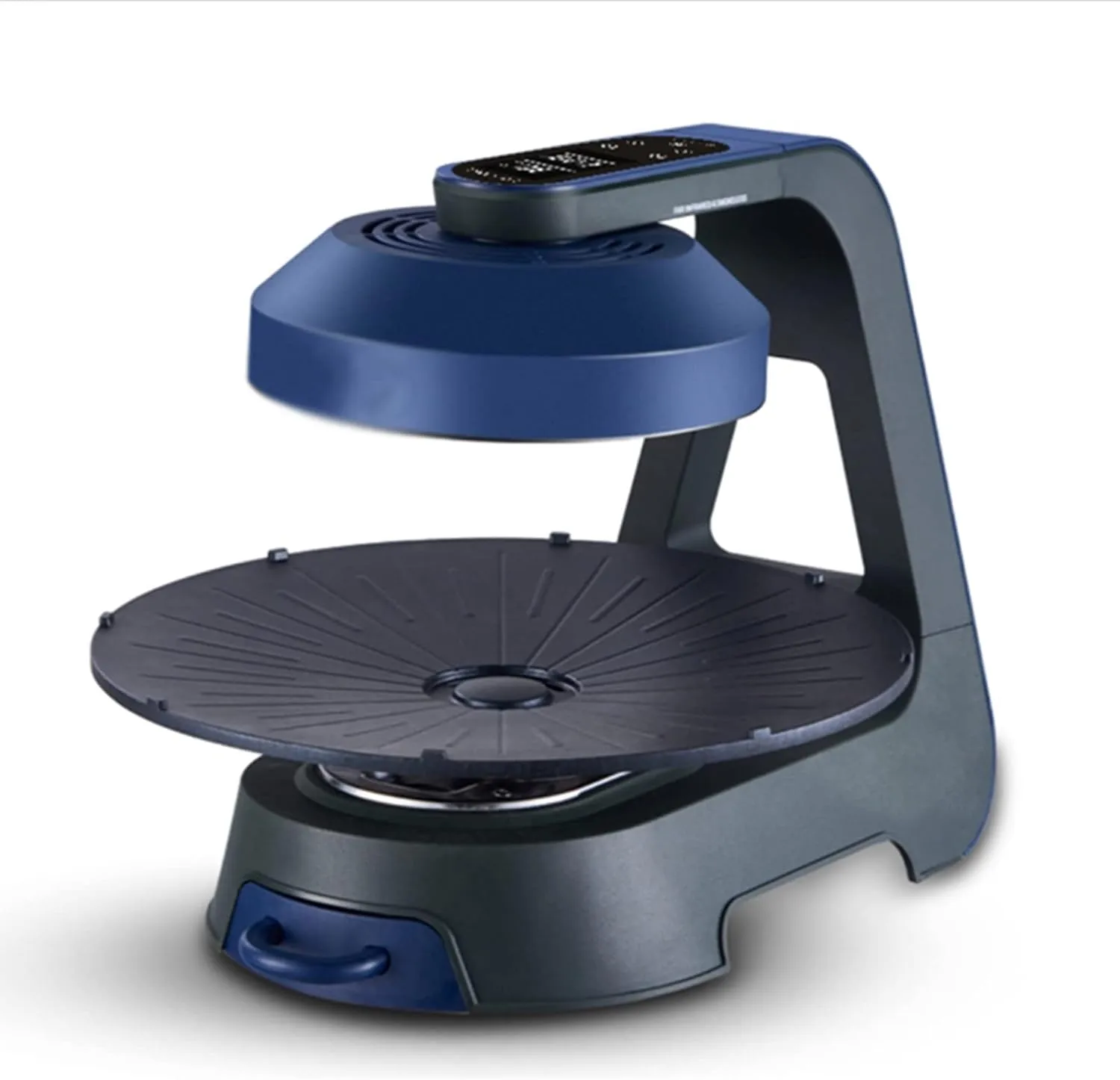 Rotating smokeless electric barbecue grill with multi-function cooking design.