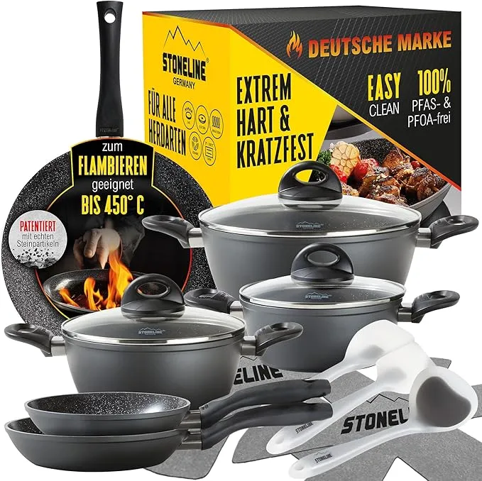 14-piece STONELINE ceramic cookware set, PFAS-free, scratch-resistant, and designed for healthy cooking.