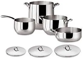7-piece Sambonet stainless steel cookware set, durable, stylish, and induction ready.