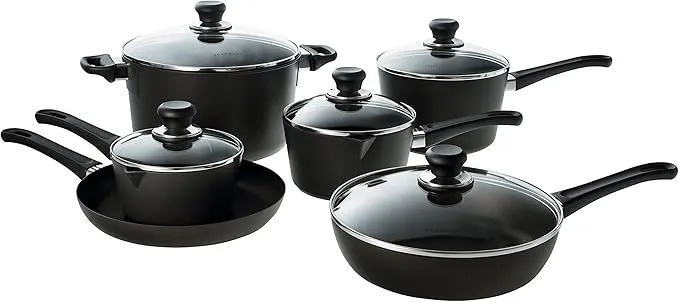 11-piece Scanpan Classic nonstick cookware set, oven and dishwasher safe.