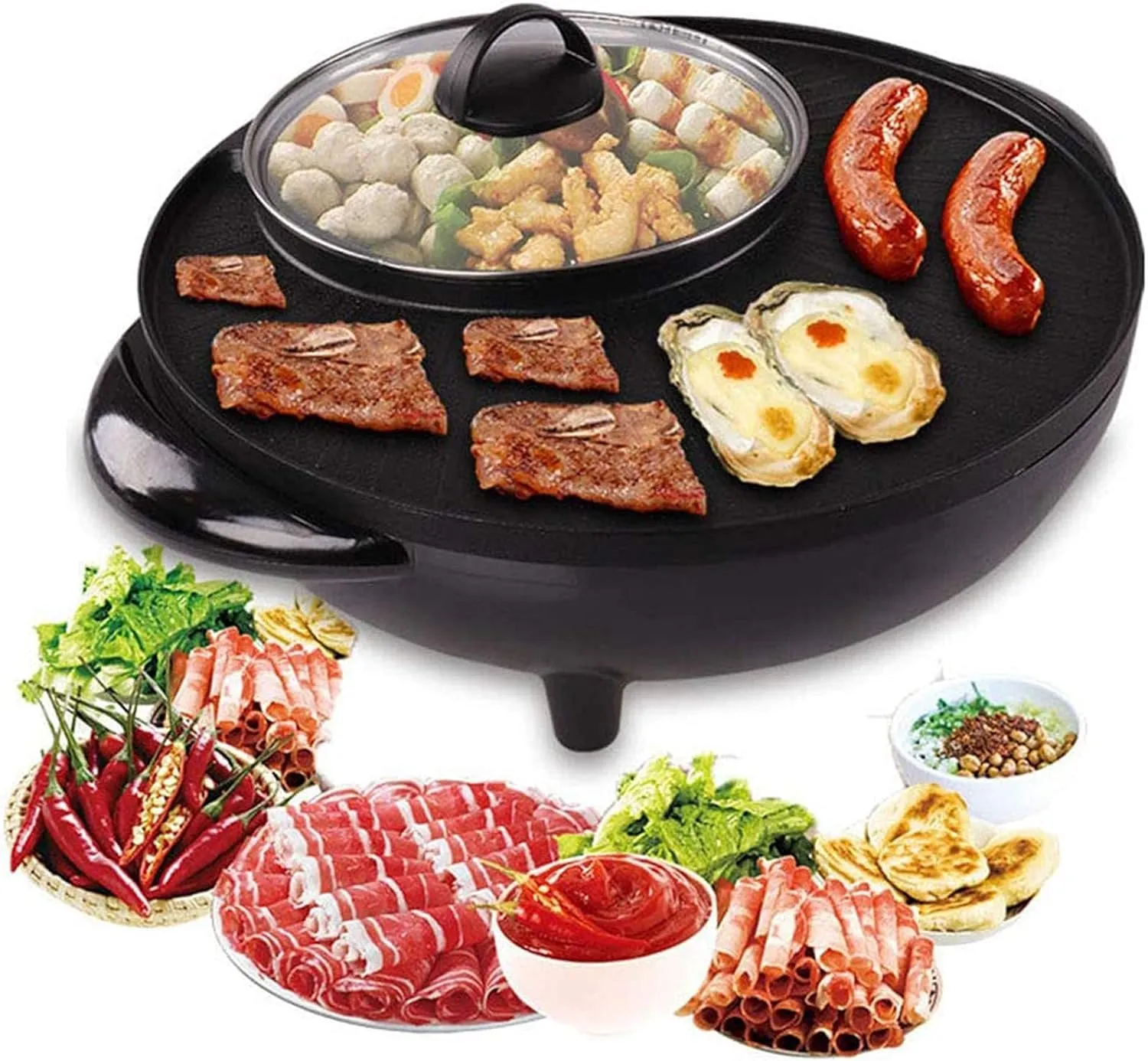 Smokeless multifunction barbecue grill machine with non-stick plates for easy indoor cooking.
