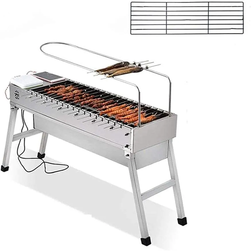 Smokeless rotating barbecue grill with USB interface and stainless steel multifunction design.