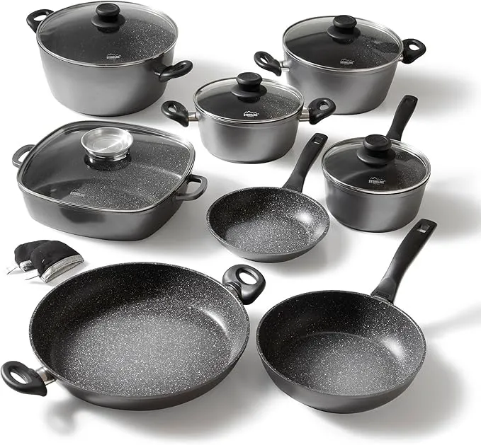 Stoneline 13-Piece Grey Nonstick Cookware Set – Pots, Pans & Kitchen Essentials