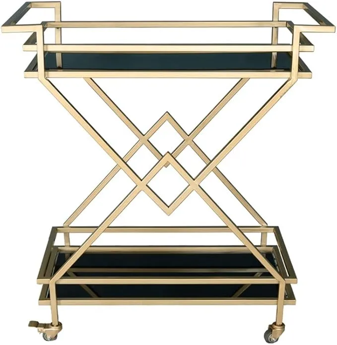 Titanium wine serving and storage cart, mobile bar trolley for kitchen and events.