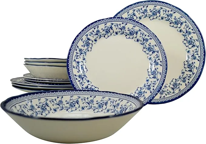 Tudor Royal 12-piece porcelain dinnerware set in Aster Blue.