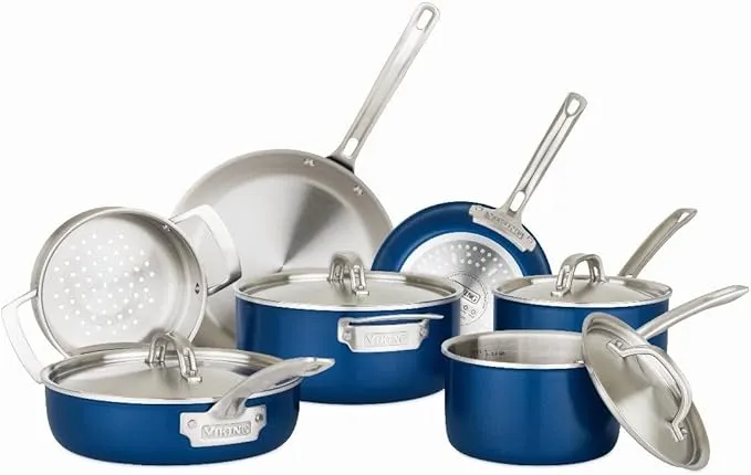 Viking Multi-Ply 11-Piece Cookware Set – Stainless Steel Lids, Blue