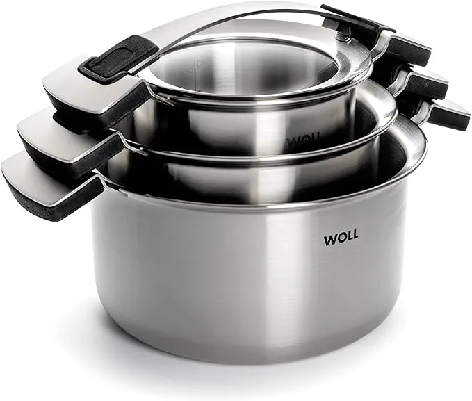 Woll Concept PRO 6-piece stainless steel cookware set, suitable for induction and oven use.