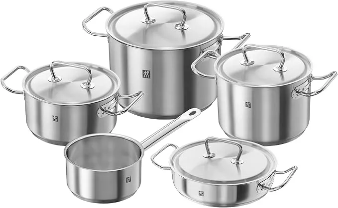 5-piece Zwilling Twin Classic stainless steel cookware set, durable and stylish.