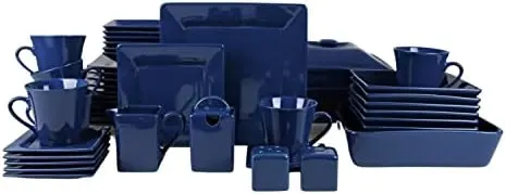 10 Strawberry Street Nova 45-Piece Square Dinnerware Set, Dark Blue