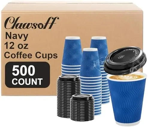 12oz Coffee Cups with Lids - 500 Pack