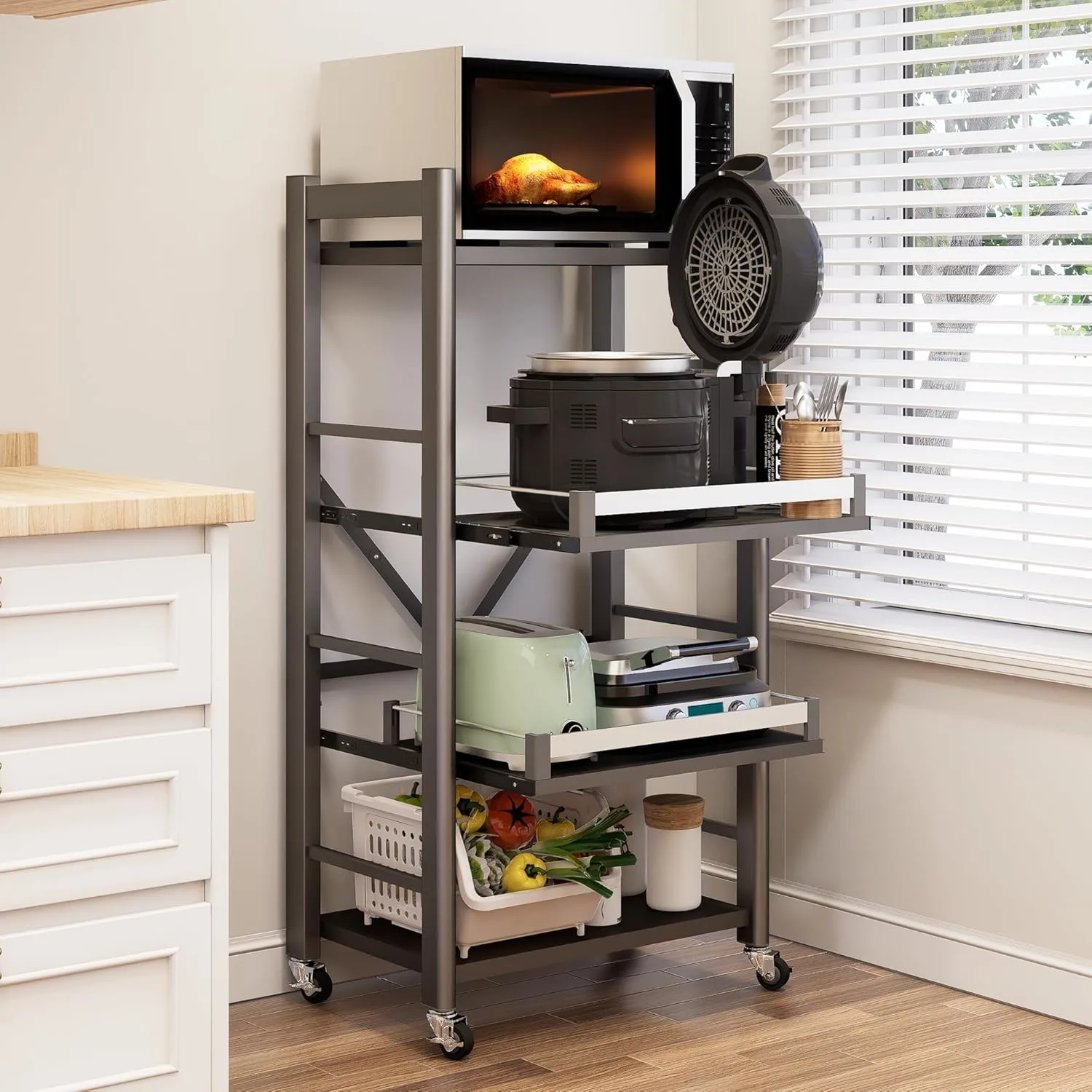 4 tier pull out bakers rack microwave stand 1