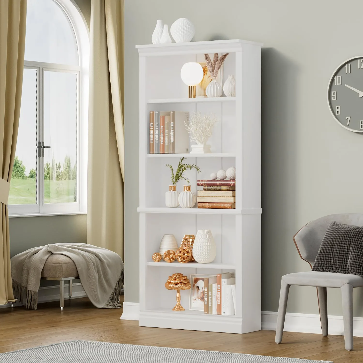 5 shelf bookcase white wooden 1