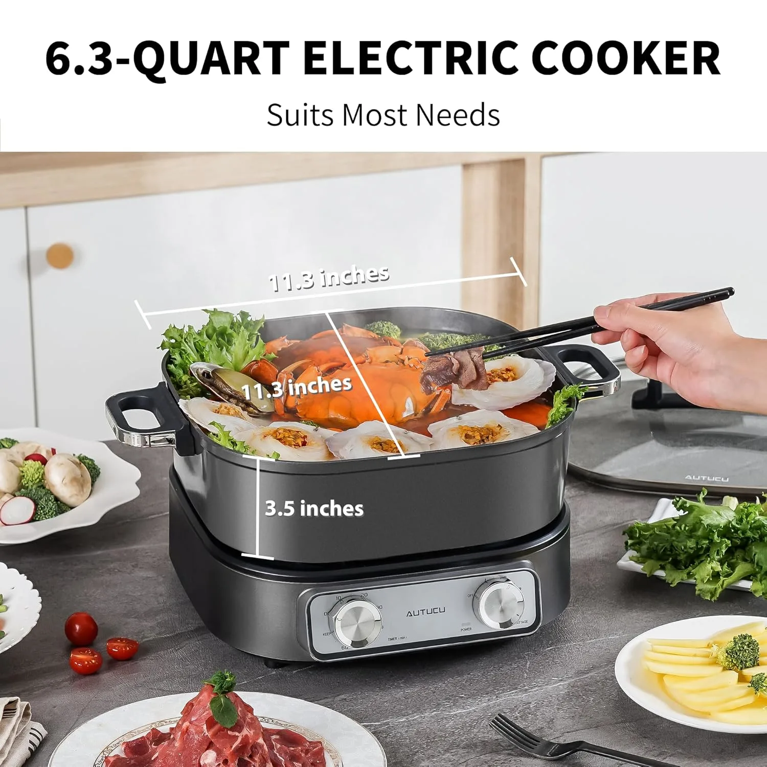 6 qt electric hot pot skillet nonstick ceramic 1600w 2