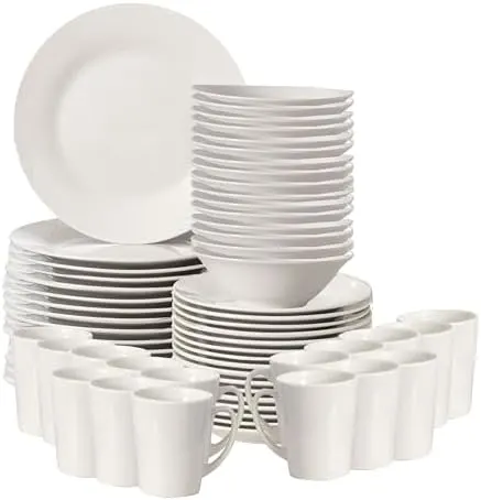 64-Piece Dinnerware Set Service for 16 | Dinner Plates, Salad Plates, Bowls, Mugs | Chip & Crack Resistant, Dishwasher & Microwave Safe, White