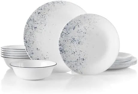 Corelle Vitrelle 18-Piece Dinnerware Set, Service for 6, Lightweight & Chip Resistant Plates and Bowls, Indigo Splash