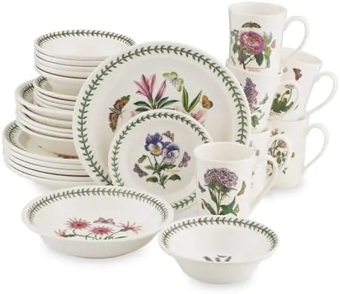 Portmeirion Botanic Garden Dinnerware Set, 30-Piece - Floral Motifs, Dishwasher/Microwave/Freezer Safe, Elegant Plates, Bowls, Mugs - Fine Earthenware