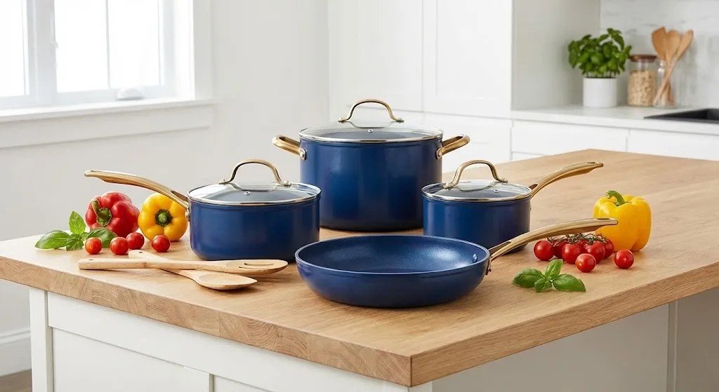 Various cookware sets shown as a guide for selecting the ideal kitchen setup