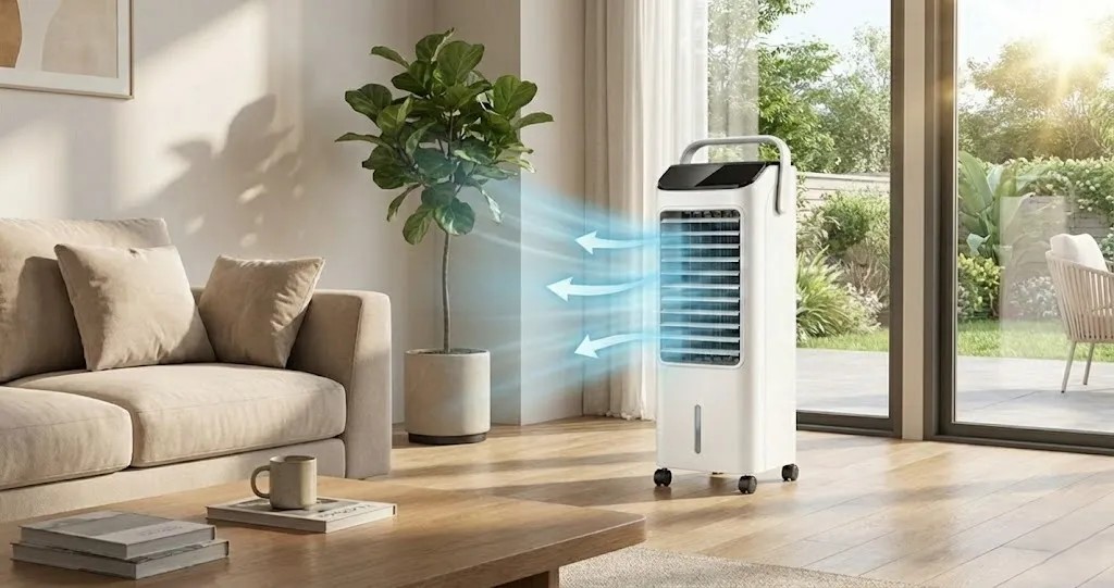 Portable tower air cooler providing smart and efficient cooling for modern homes