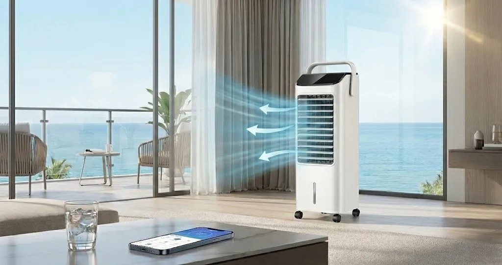 Portable tower air cooler designed for smart cooling in modern homes