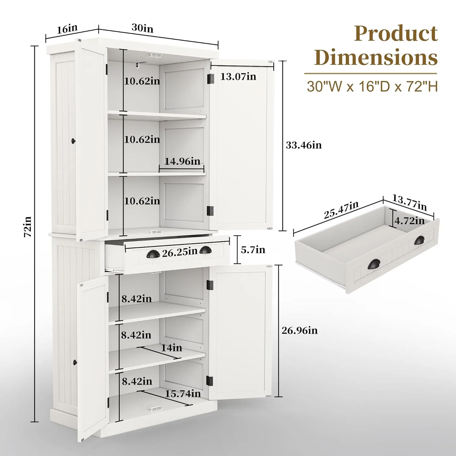 artpower 72 white kitchen pantry cabinet 2