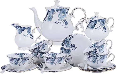 21-Pc Porcelain Tea Set - Blue Floral