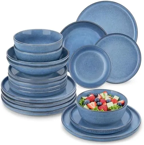 Blue Stoneware Dinnerware Set for 6