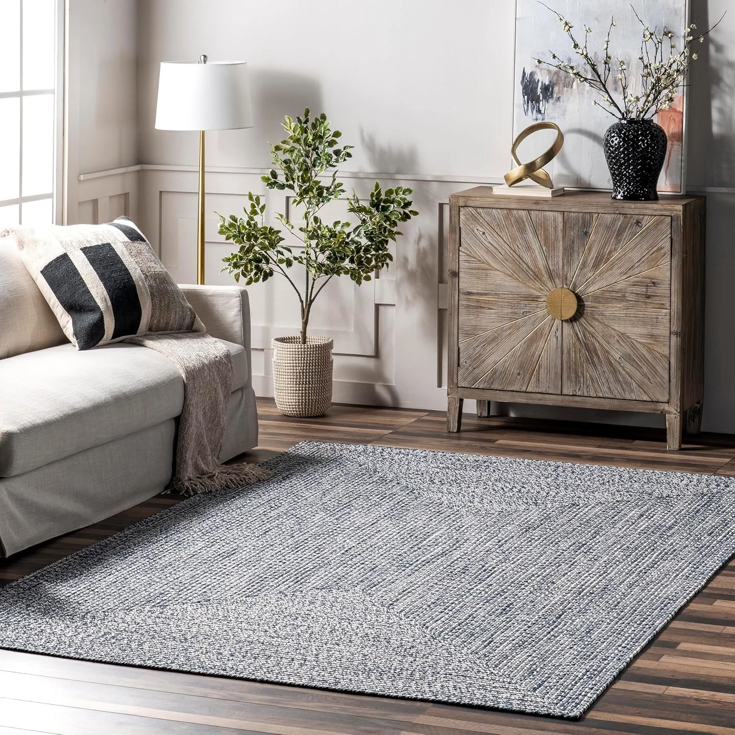 braided indoor outdoor rug navy 1