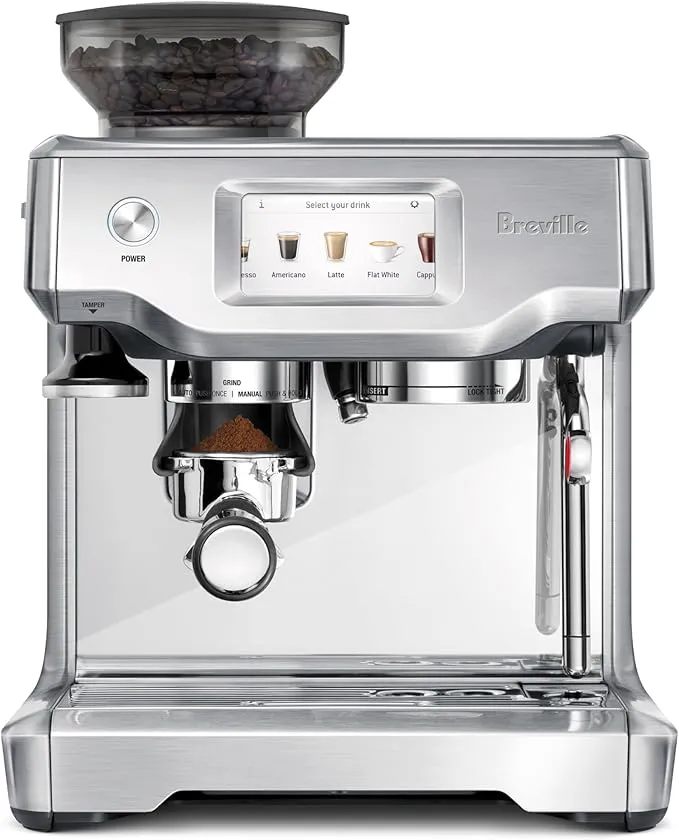 Breville Barista Touch bean-to-cup espresso machine in silver.