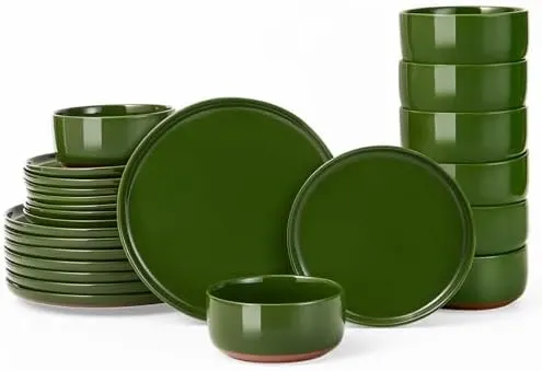 8-Piece Ceramic Dinnerware Set, Stoneware Plates and Bowls, Reactive Glaze Dish Set, Oven Safe