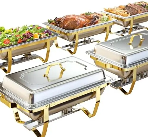 6-Piece 9 Quart Chafing Dish Buffet Set - Elegant Gold & Silver Stainless Steel Warmer - Durable & High-Quality - Complete Party Catering Solution