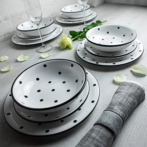 City to Cottage Handmade Stoneware Dinnerware Set, 12 Piece Speckled Dinnerware Set for 4, Includes Dinner Plates, Side Plates, Bowls