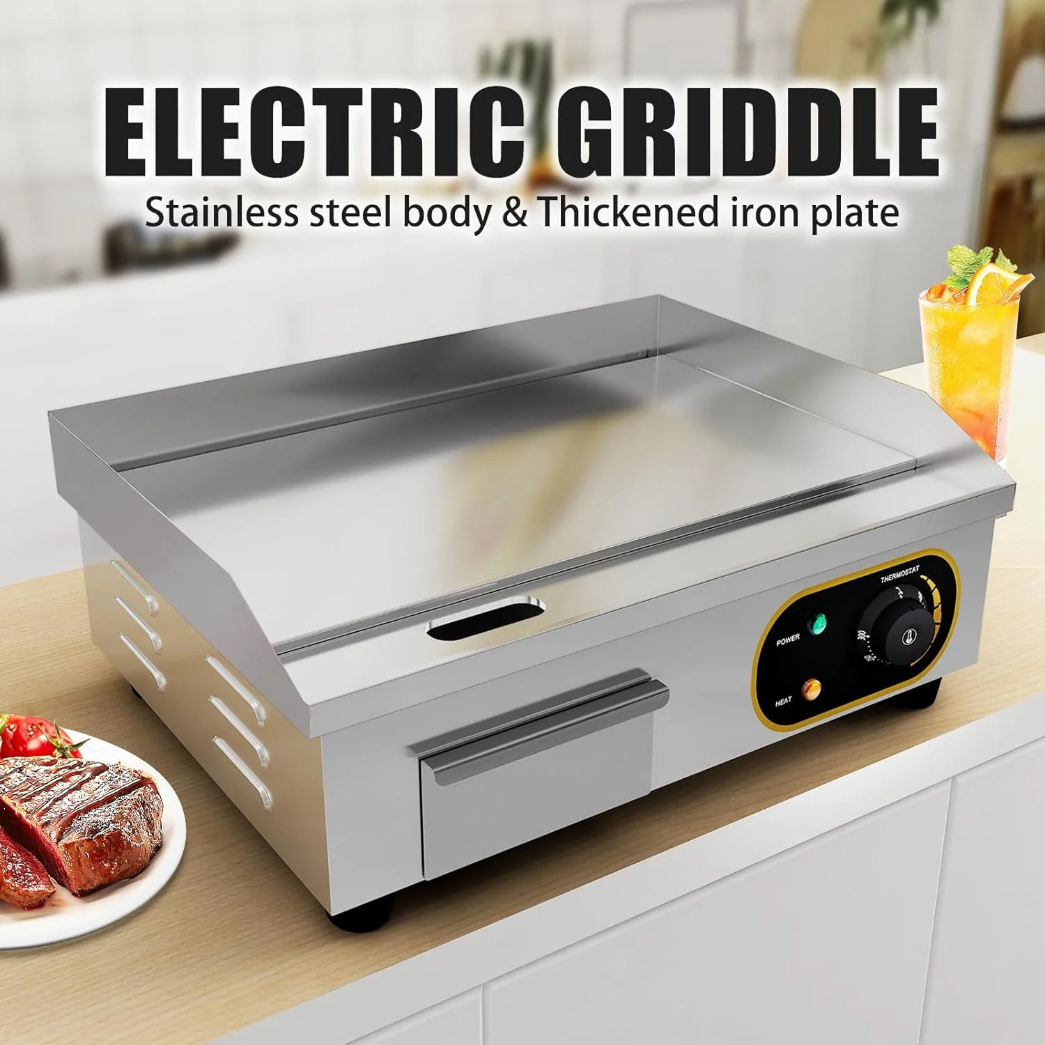 commercial electric flat top griddle temp control steel 2