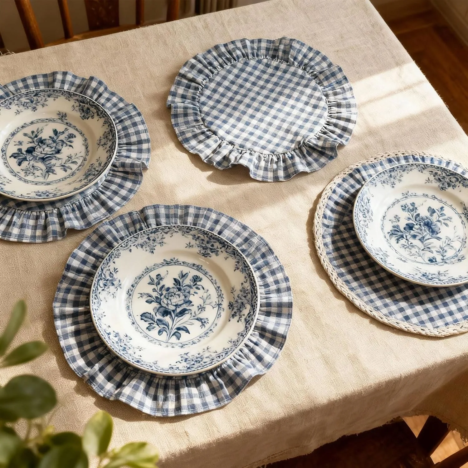 cotton scalloped placemats blue 2
