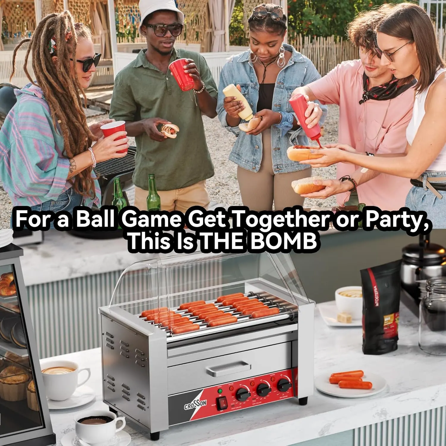 crosson 2 in 1 hot dog roller grill bun warmer sneeze guard 2