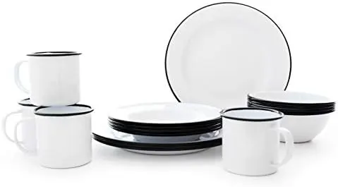 Enamel Dinnerware Set - 16 Piece - Black/White