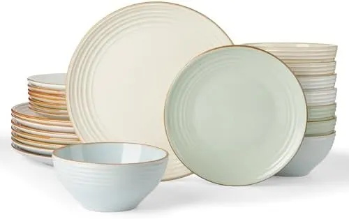 Famiware Jupiter Dinnerware Set, Plates and Bowls Dish Sets for 8 (24 Pieces), Microwave and Dishwasher Safe Stoneware Tableware, Chip and Scratch Resistant, Multi-color