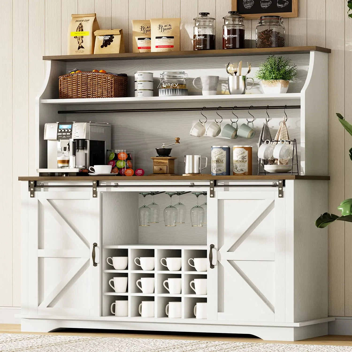 farmhouse coffee bar cabinet white 1