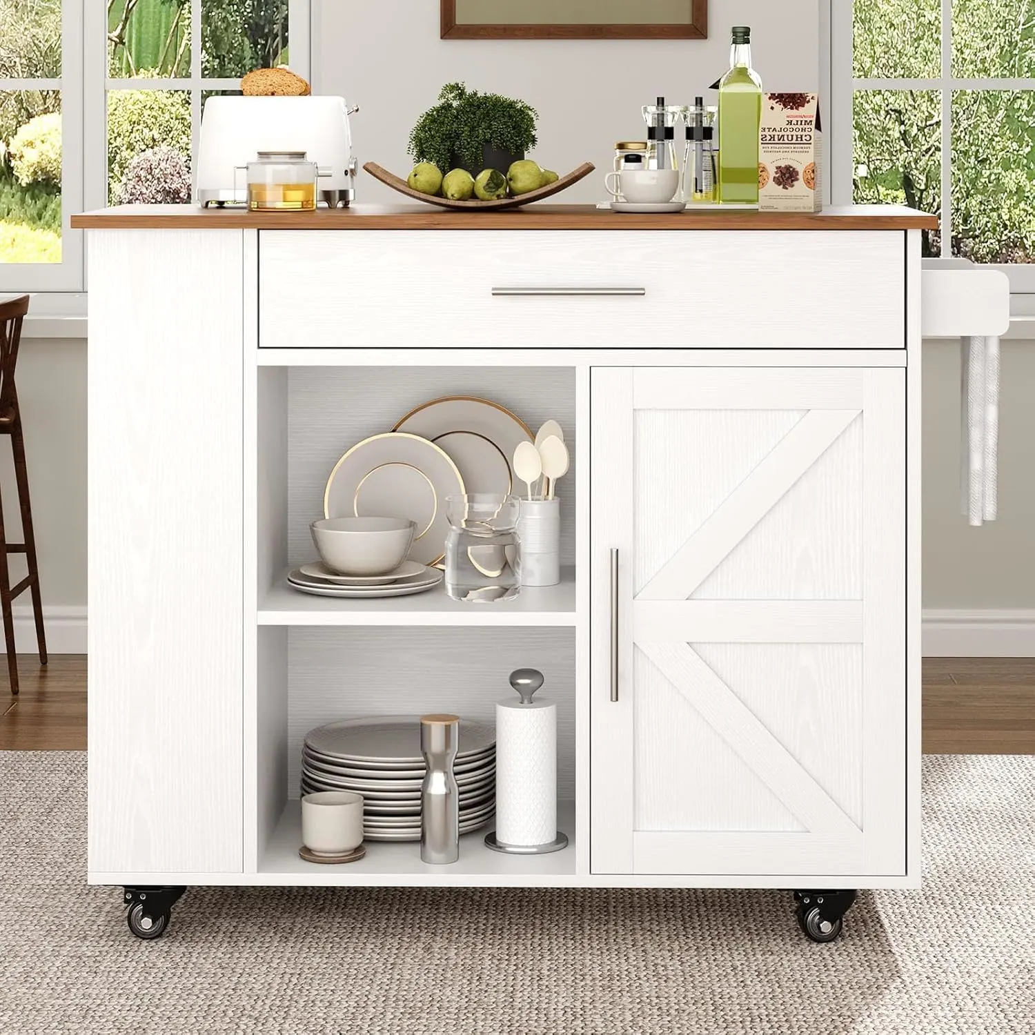 farmhouse rolling kitchen island cart storage 1