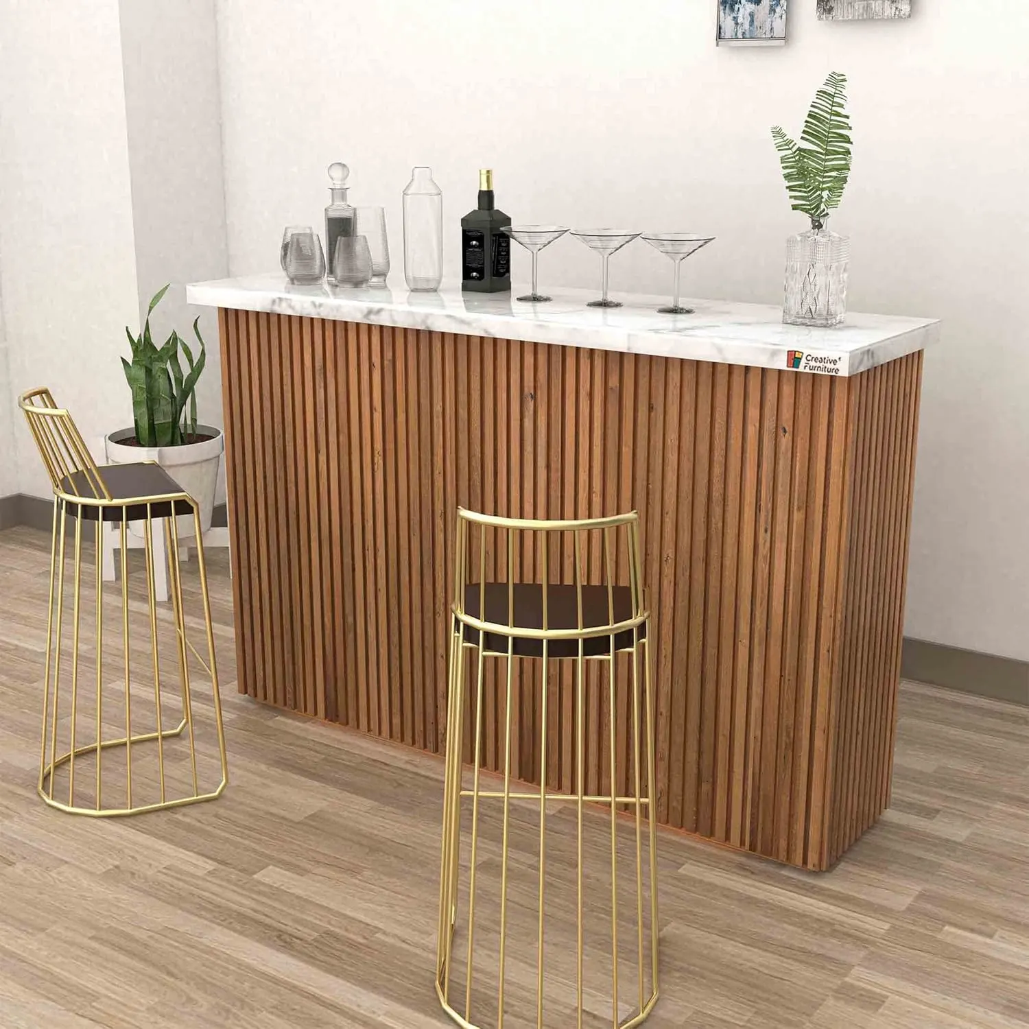 freestanding bar cabinet wine storage teak finish 1
